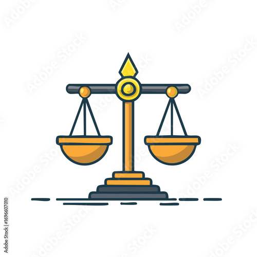 Golden Scales of Justice Icon Illustration Symbolizing Law, Balance, Equality, and Fairness