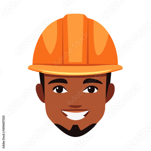 Smiling construction worker face in orange helmet cartoon