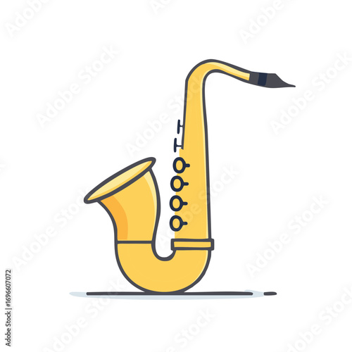 Vector illustration of a yellow saxophone with a simple, flat design style