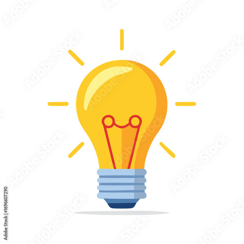Bright Yellow Light Bulb Illustration Radiating Light, Symbolizing Idea Generation and Innovation