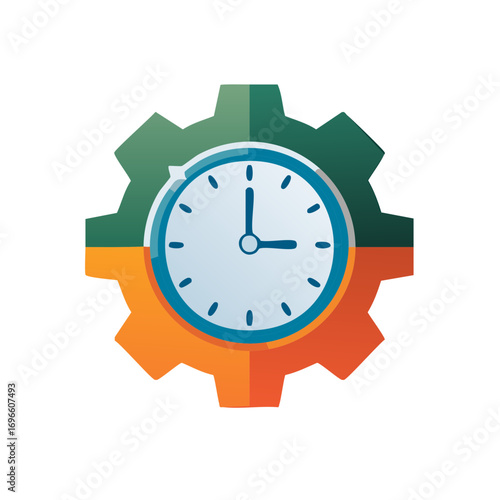Clock icon inside a gear shape representing time management and efficiency, concept design
