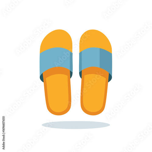 Pair of orange and blue summer slip on sandals flat design illustration