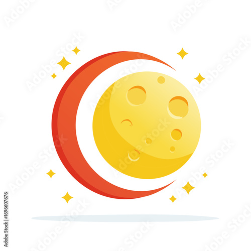 Stylized Full Moon and Crescent in Vibrant Colors with Stars