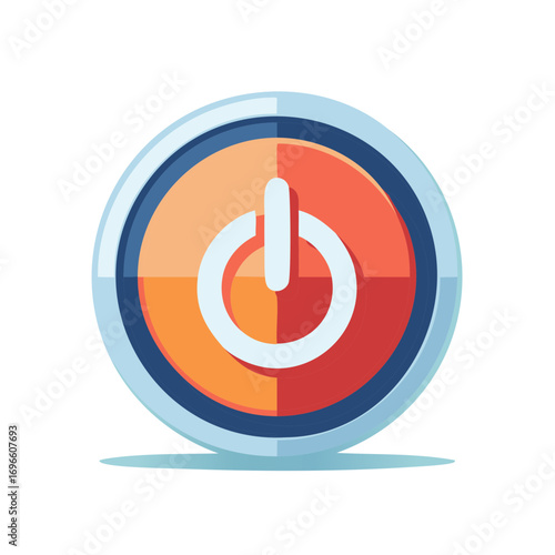 Isolated power button icon illustration, electronic device switch control, orange red design