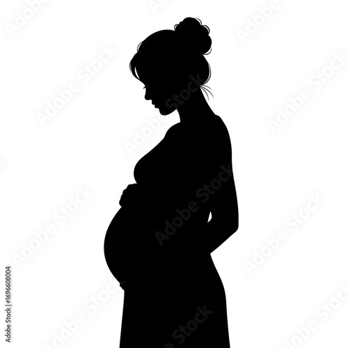 Pregnant woman holding belly silhouette isolated on white background