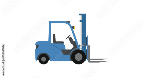 A blue forklift truck is ready for operation on a clean white background demonstrating industrial warehouse machinery and construction tool vector