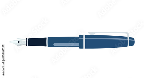 Elegant blue fountain pen illustration, conveying sophistication and literary pursuits through minimalistic design focusing on writing instrument