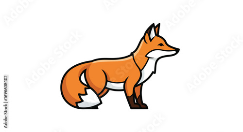 Stylized fox illustration with clean lines and a vibrant orange color palette showcasing a modern and playful cartoon animal design