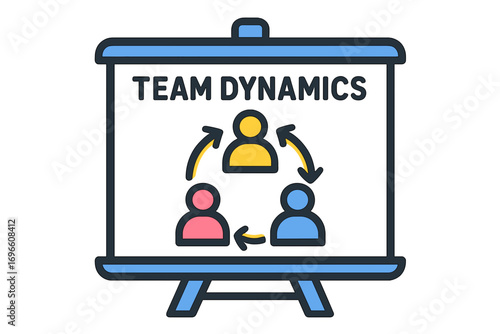 Team dynamics concept illustration with colorful figures on board team dynamics board