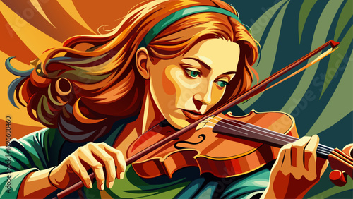 Close-up portrait of female violinist adjusting bow. Isolated background conveys beauty, music, and creativity.