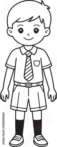 Charming Schoolboy Illustration A Whimsical Black and White Design