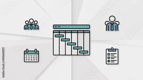 Illustration of a gantt chart with team members calendar and checklist on a white background