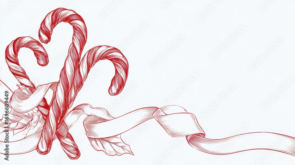 Fototapeta premium Festive Candy Canes with Ribbon and Floral Elements for Holiday Decor