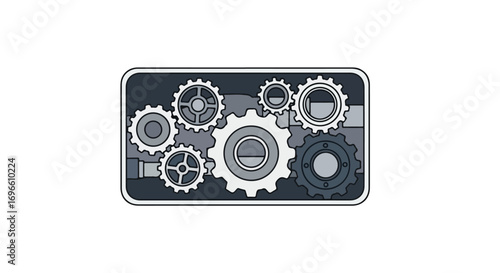Abstract Mechanical Gear System: A Minimalist Design Illustrating Technological Interconnection and Engineering Complexity
