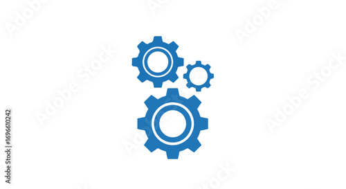 Illustration of three interconnected blue gears against a clean white backdrop representing progress and mechanical processes