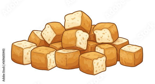 Delicious croutons bread cubes food ingredient tasty snack baked goods toasted bread food photography on transparent background