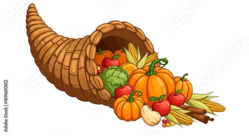 Cornucopia thanksgiving harvest autumn fall pumpkin apple cornucopia of plenty seasonal abundance horn on transparent background