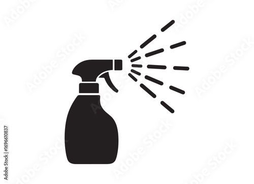Black silhouette of a spray bottle dispensing liquid cleaning solution