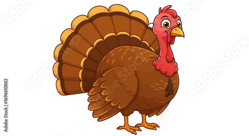 Cartoon thanksgiving illustration of a turkey with feathers holiday season autumn harvest animal on transparent background