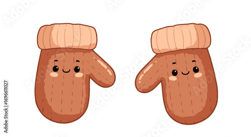 Cute winter mittens pair warm gloves cartoon illustration cozy season holiday apparel knitted accessory on transparent background