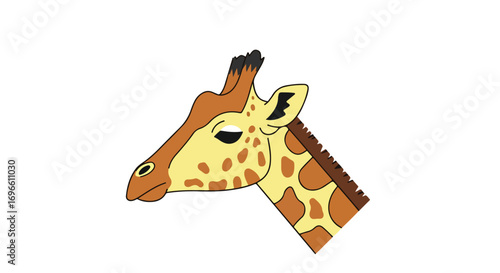 Illustrated Giraffe Head with Gentle Expression and Distinctive Spots on a Clean White Backdrop creating a charming and inviting cartoon style drawing