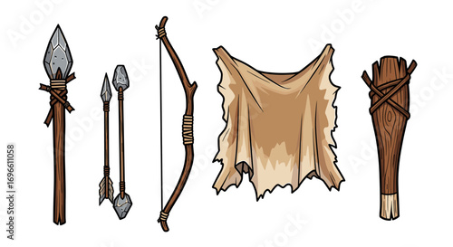 Prehistoric Age Gear: Stone Tools, Bow and Arrow, Club, Animal Skin