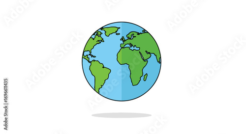 Stylized Earth Illustration with Blue Oceans and Green Continents on White Background demonstrating global issues and travel possibilities