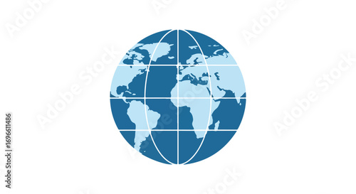 Blue world globe with coordinate grid for geography, map, science and educational purposes
