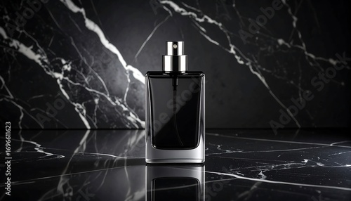 Empty perfume bottle on black marble