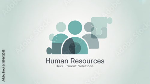 Illustration of abstract teal people icons with puzzle pieces for human resources concept design