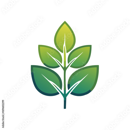 Stylized green plant stem with leaves symbolizing growth and nature