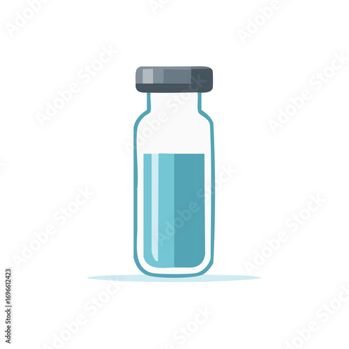 Medical vial with blue liquid illustration of medicine in glass bottle with stopper