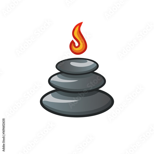 Stacked Stones with a Flame Symbolizing Balance Relaxation Zen or Meditation