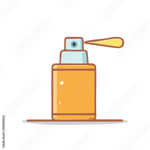 Illustrated yellow spray bottle with blue nozzle spraying fine mist