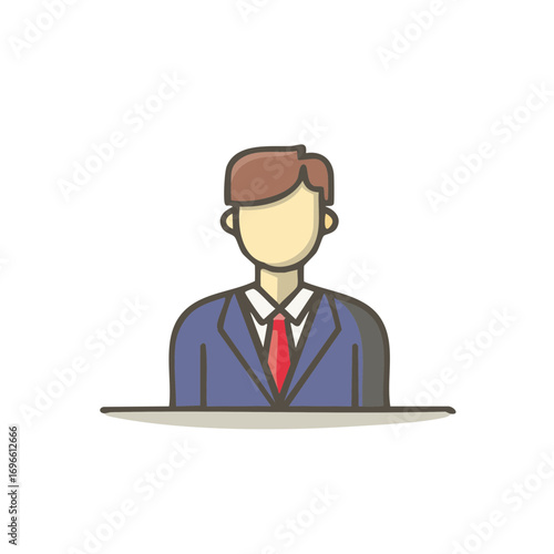 Illustrated Character in Suit and Tie Behind a Desk Business Presentation