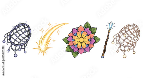 Whimsical Fantasy Collection: Sparkling Star, Mystic Flower, Dreamcatchers and Magic Wand