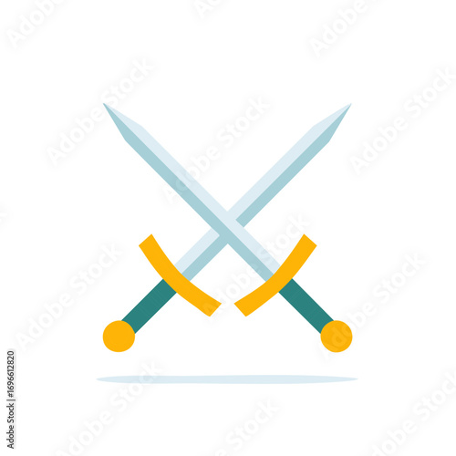Two crossed cartoon swords illustration, medieval style weapons, war concept, flat vector