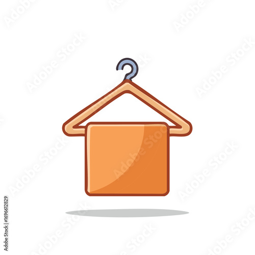 Orange Towel on Hanger Illustration, Fresh Cleanliness Laundry Icon, Hanging Cloth Cartoon