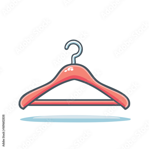 Coral Pink Clothes Hanger with Curved Hook and Horizontal Bar Illustration