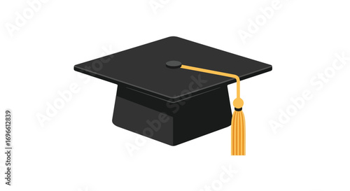Isometric graduation cap with a golden tassel symbolizing academic achievement and celebrating educational milestones and accomplishments