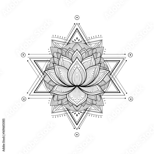 Intricate geometric mandala lotus flower design spiritual symbolism abstract art illustration