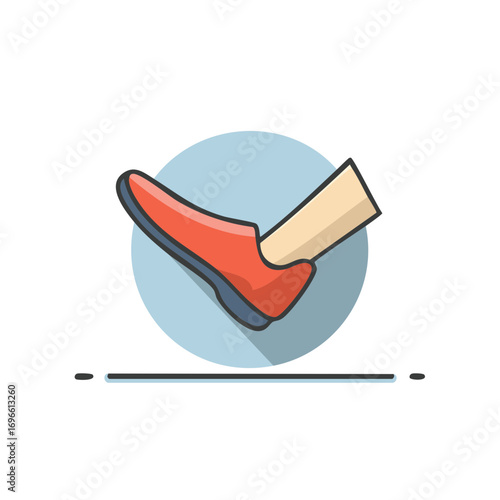 Red shoe stepping forward on a line with a blue circle background abstract illustration