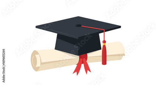 Graduation Cap and Diploma Illustration Highlighting Academic Achievement and Educational Success as Symbols of Learning and Future Opportunities