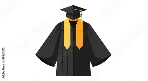 Celebrating Academic Achievement Illustration with Graduate Attire and Diploma Icon in a Minimalist Design for Education and Success Themes