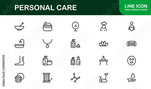 Linear icons for personal care and wellness products. Ideal for apps, presentations, and websites with clean, minimal, and professional hygiene visuals.