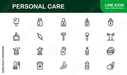 Premium flat personal care icons for wellness and grooming. Boost productivity and branding with high-quality hygiene visuals for health, spa, and lifestyle projects.