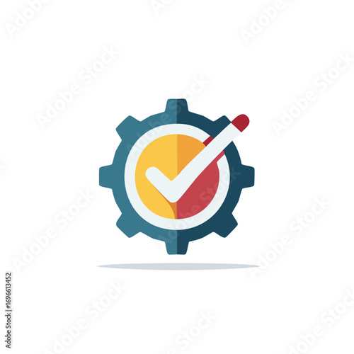 Gear with checkmark symbol indicating completed process success