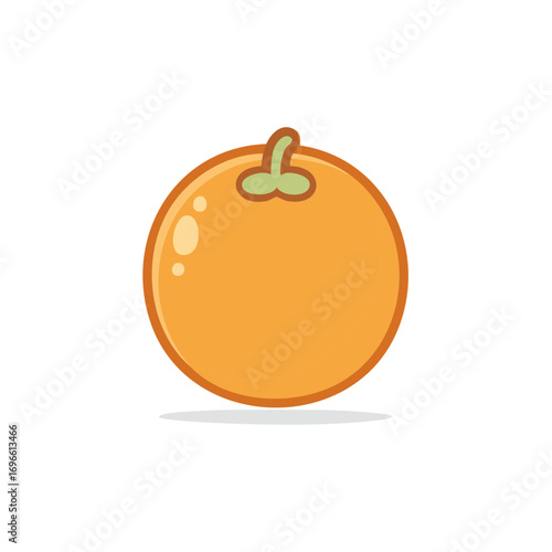 Cartoon orange fruit illustration with stem and highlights against a white background