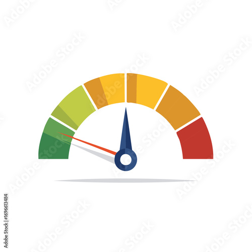 Colorful speed indicator dial with needle showing low to high range