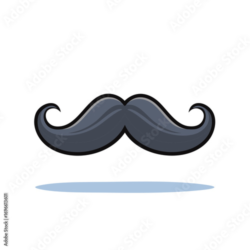 Vector illustration of a gray mustache with a shadow, representing facial hair and a vintage style
